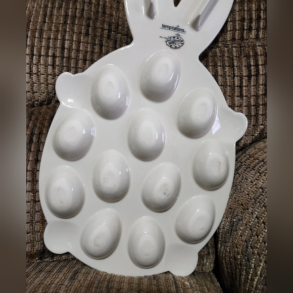 Temptations Easter Bunny Egg Tray Ceramic 15x9in Beautiful Easter Decor - Picture 6 of 9